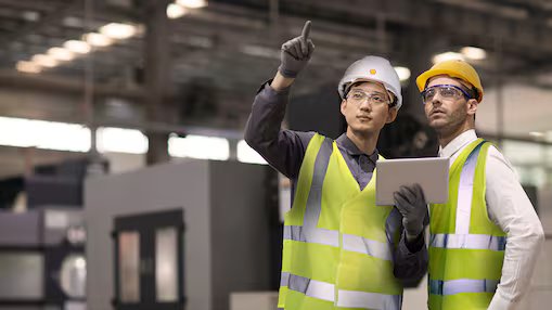 two employees talking
